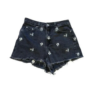 Topshop Moto Mom Size 6 Floral Embroidered Black‎ Distressed Denim Shorts